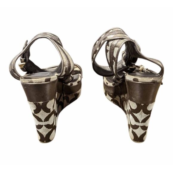 COACH Maralee Brown Signature Ankle Strap Wedge Sandal Size 5.5B - Picture 5 of 10